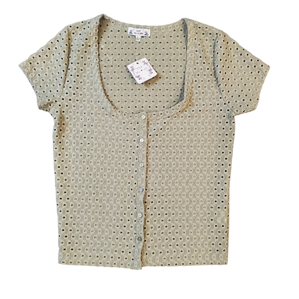 Poof New York Women Eyelet Button Up Crop Top Size Large
